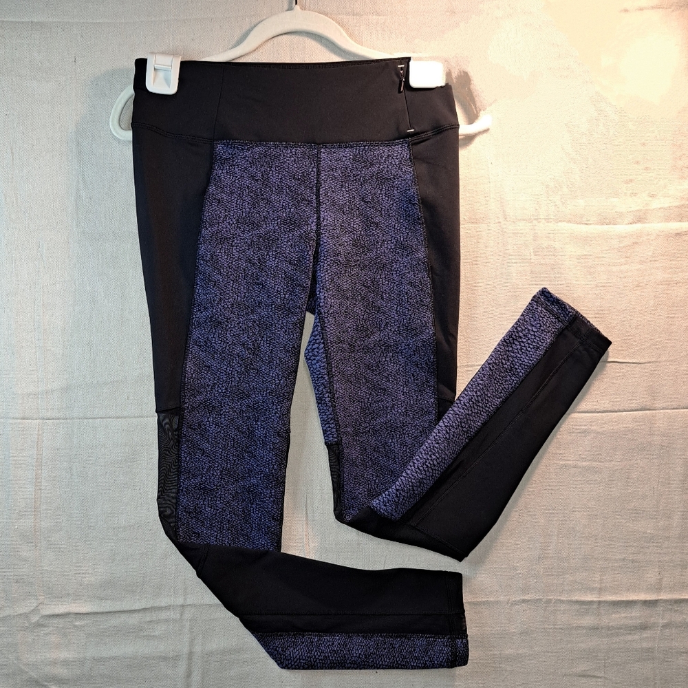 Calia Med Women Purple Black Animal Print Mesh Panels Inset Pocket Gym Leggings